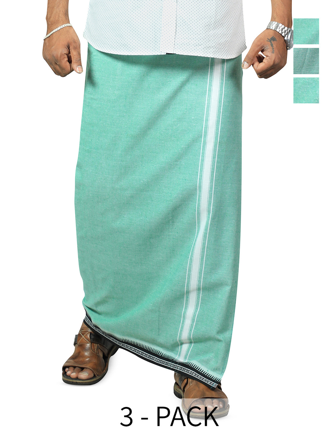 PRAKASAM COTTON Men Selection Of 3 Thalapathi Border Dhoties - 2mtr