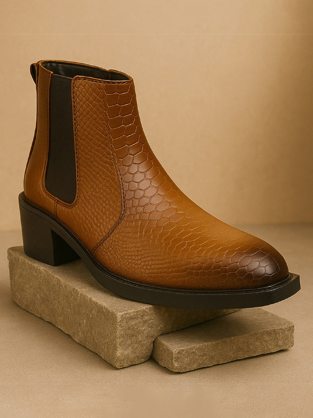 Bxxy Men Height Increasing Textured Formal Chelsea Boots