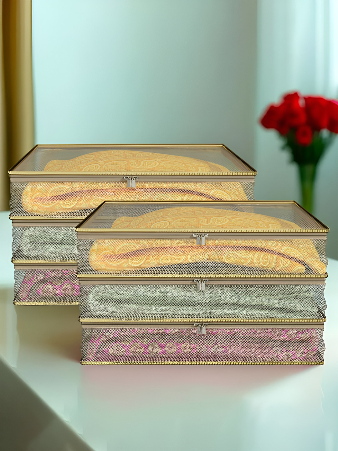 Aura Gold-Toned 6 Pieces Mesh Transparent Saree Cover Organisers