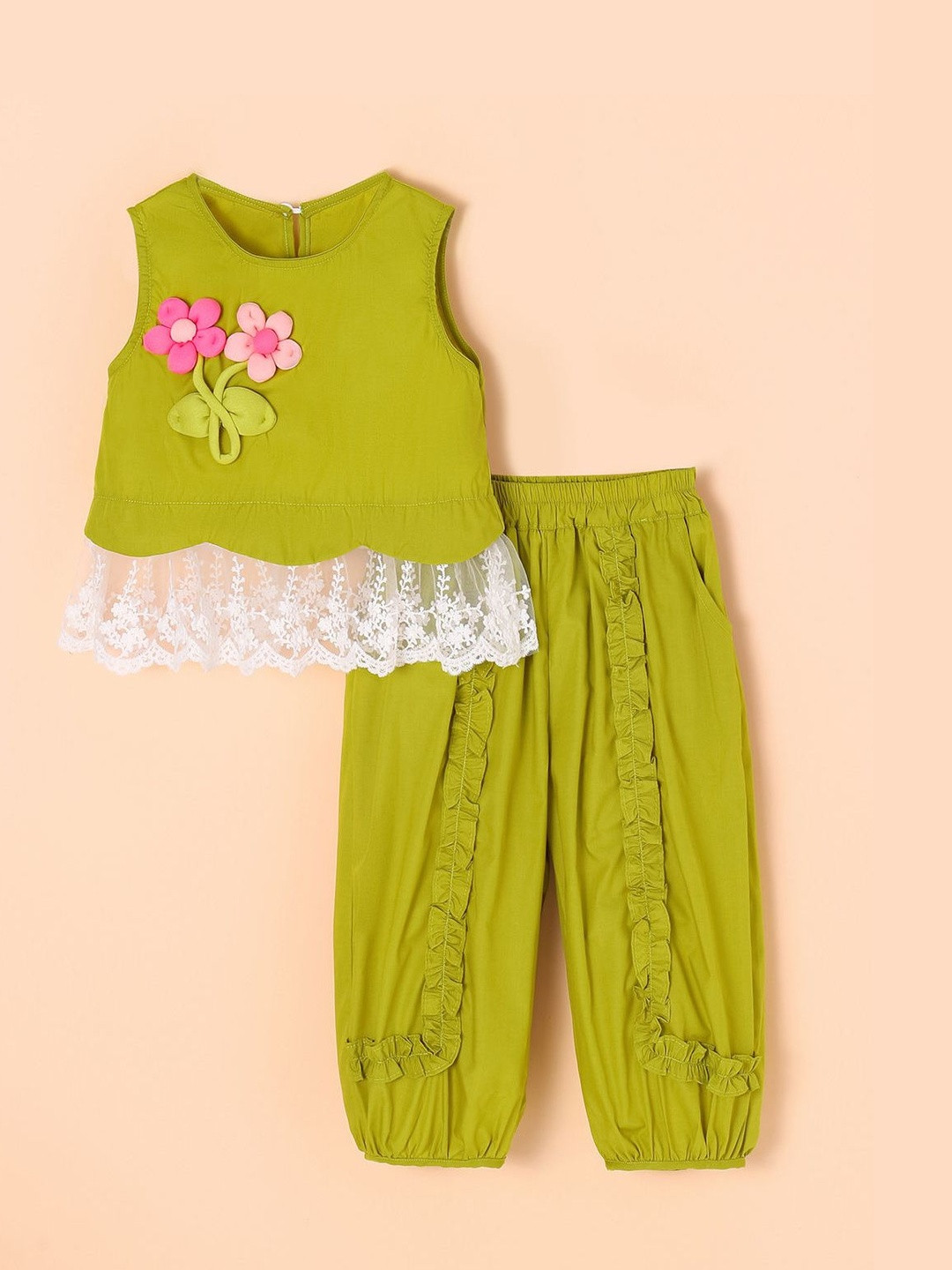 Hopscotch Girls 2 Pieces Embellished Floral Applique Top And Jogger Set Clothing