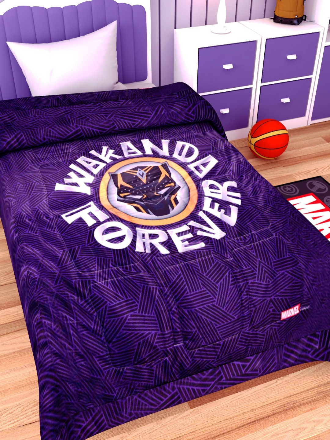 Athom Living Marvels Wakanda Forever Kids Blue Cartoon Characters Double Bed Blanket