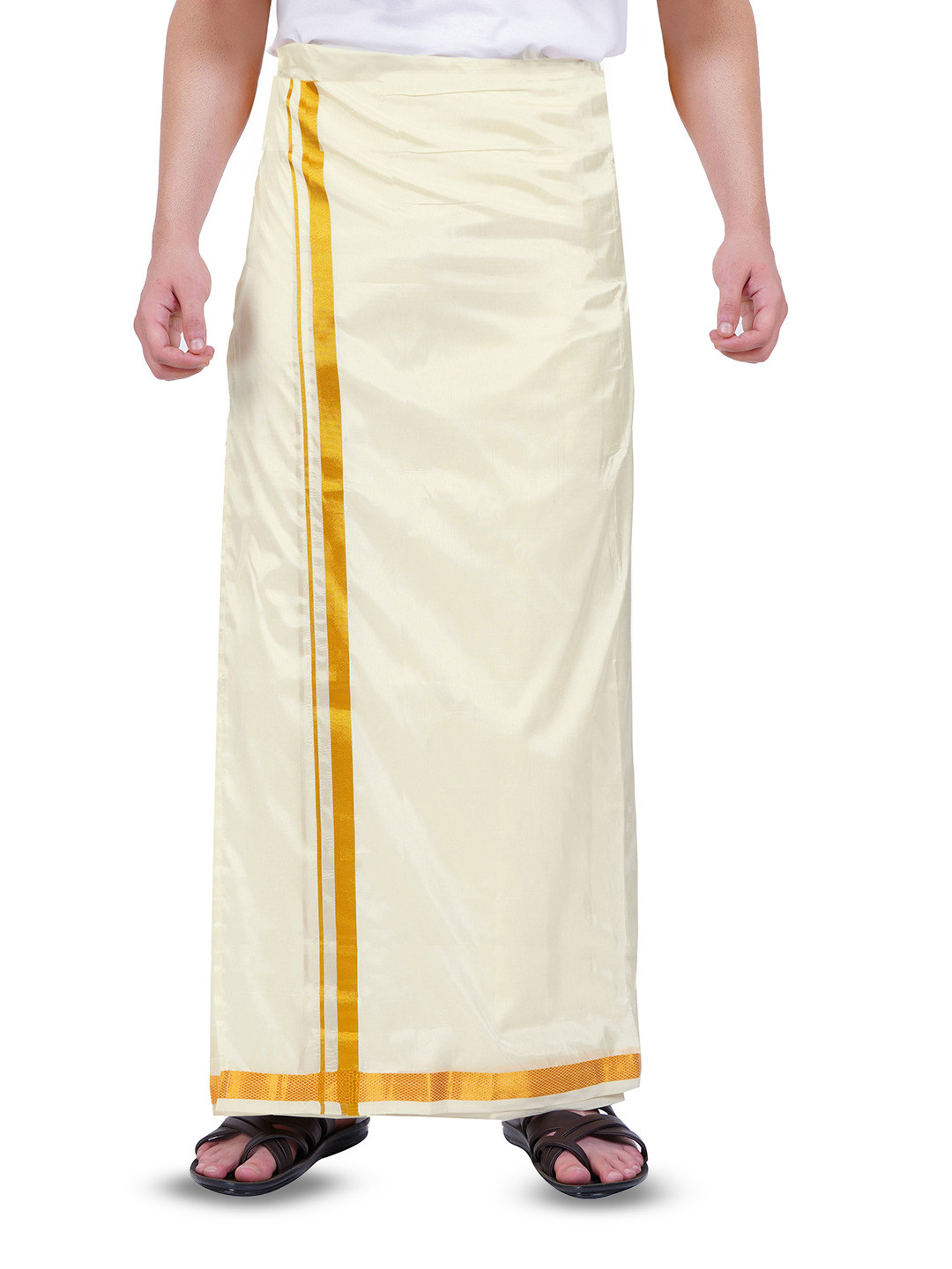 PRAKASAM COTTON Men Cream  Silk Wedding Asha Dhoti 3.60 Mtr