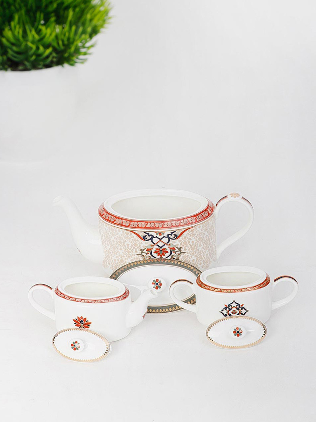 Fabindia Jodha Decaled Ceramic Beverage Set - Set Of 3