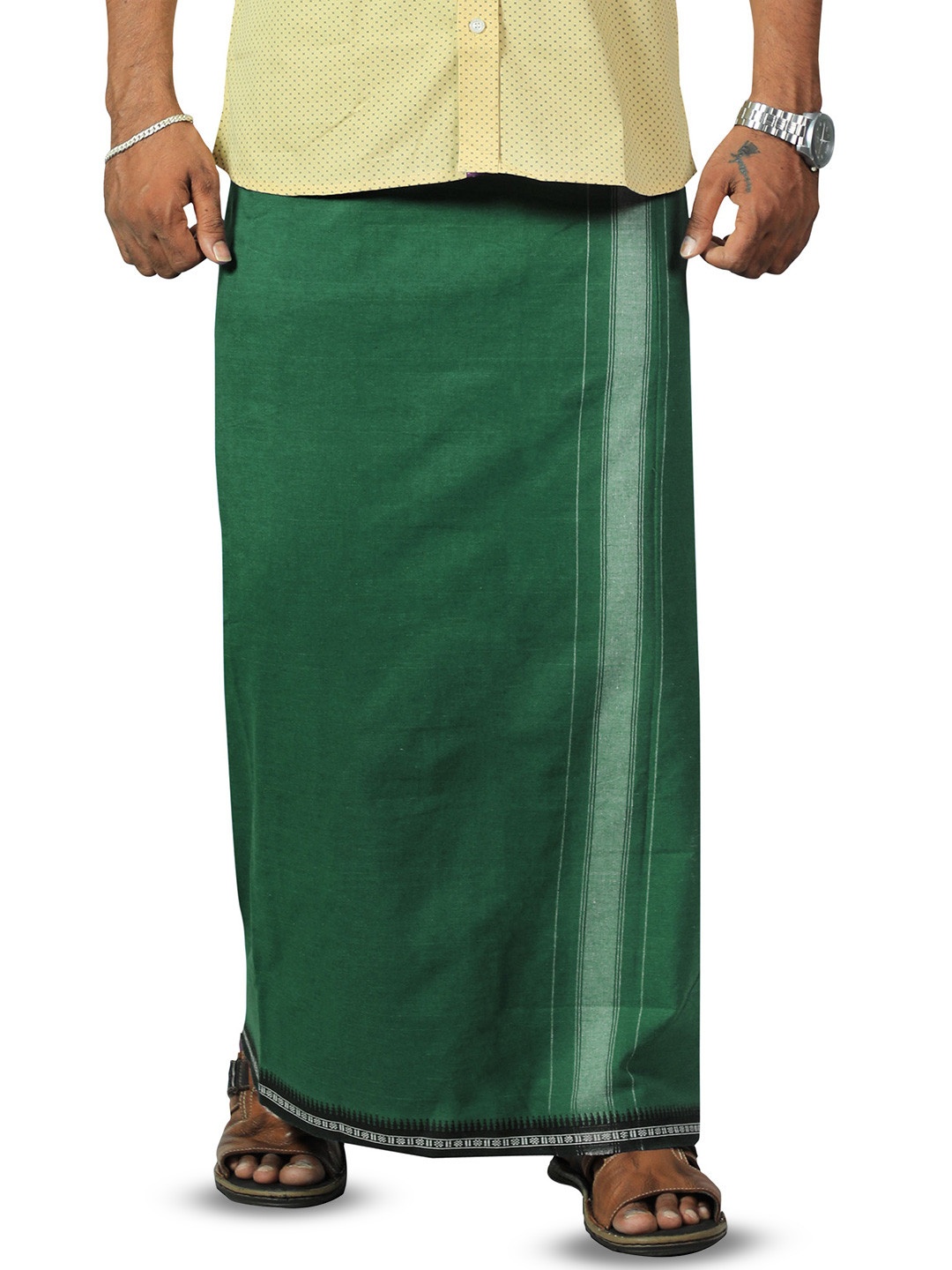 PRAKASAM COTTON Men Thalapathi Border Dhotie - 2 mtr