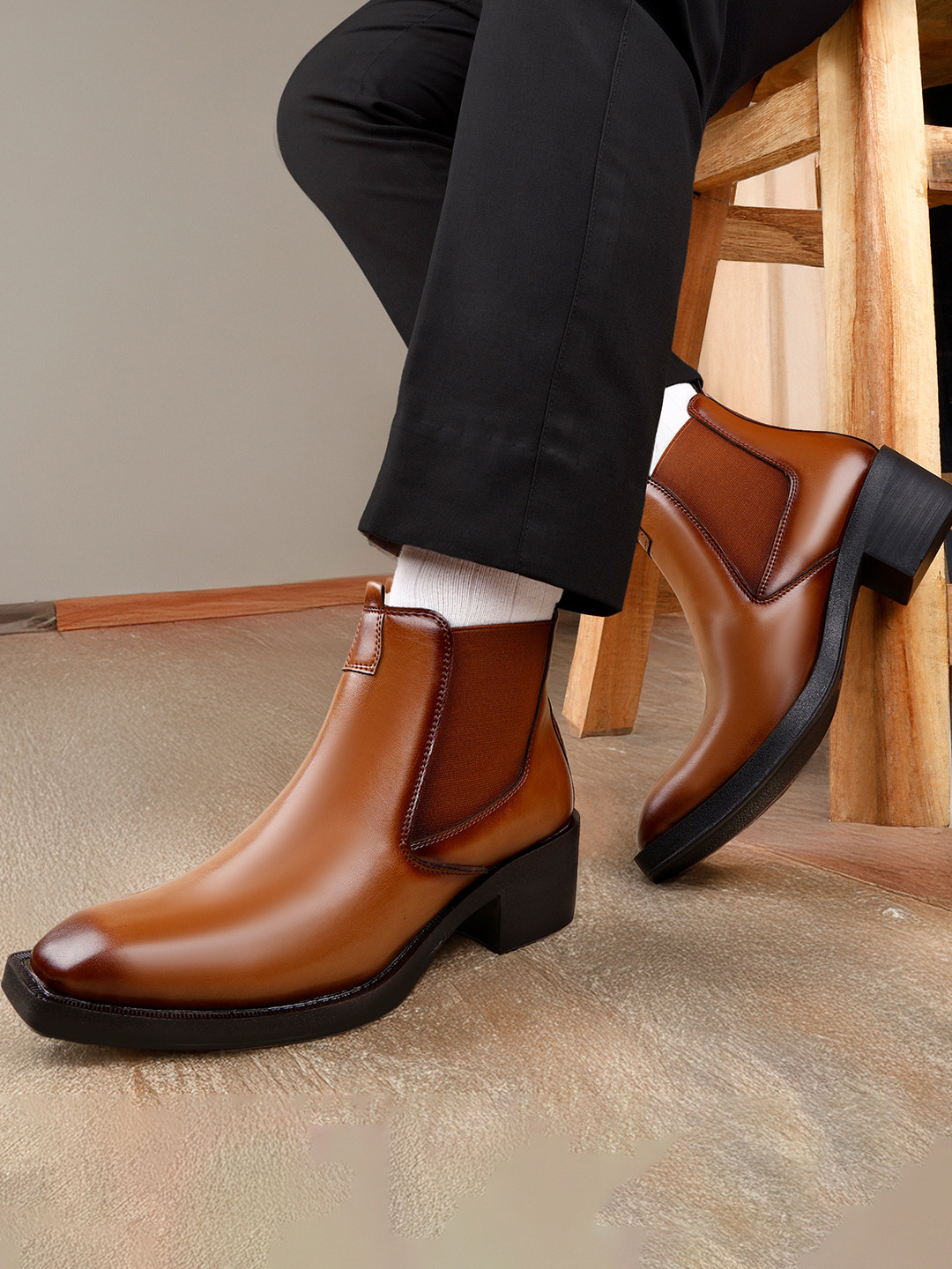 Bxxy Men's 2 Inch Height Increasing High Heel Ankle Chelsea Boots