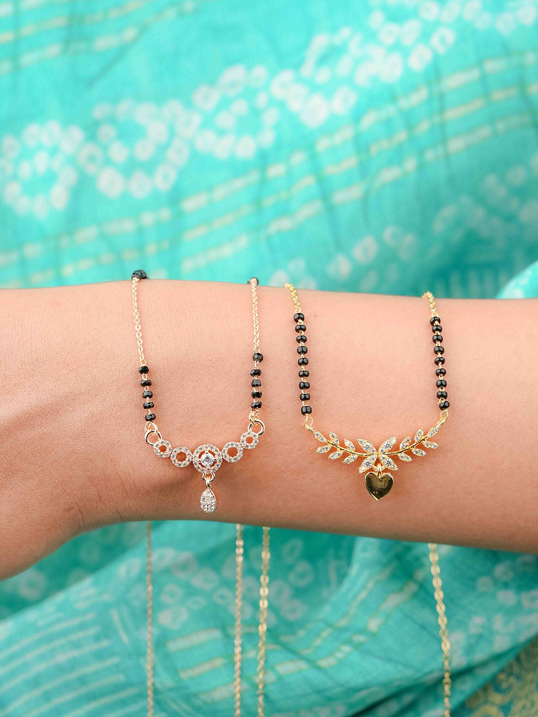 Zeraki Jewels Nora and Rihanna Set of 2 Gold-Plated Stone Studded & Beaded Mangalsutra