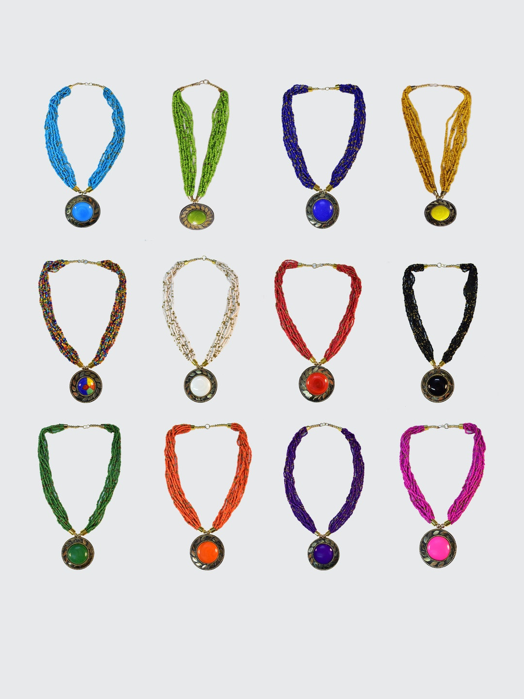 Grace Collections Women Pack of 12 Brass Bead Luxe Collection Necklace