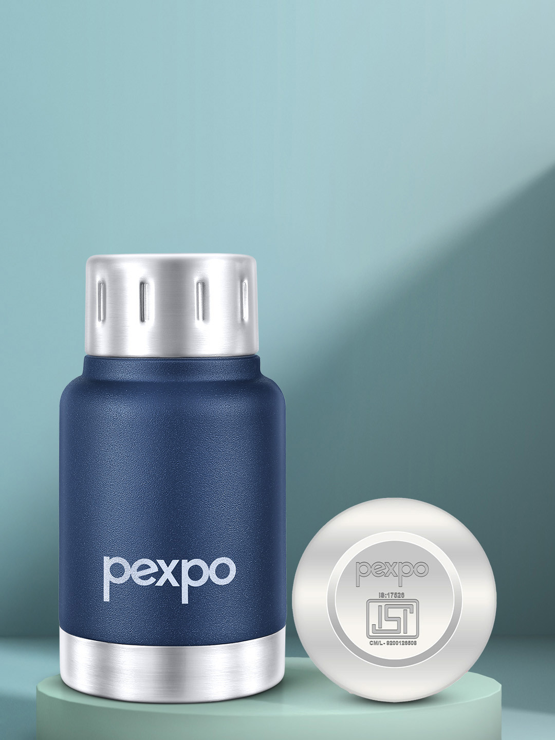 Pexpo Cameo Navy Blue Solid Stainless Steel Double Wall Vacuum Flask - 160ml