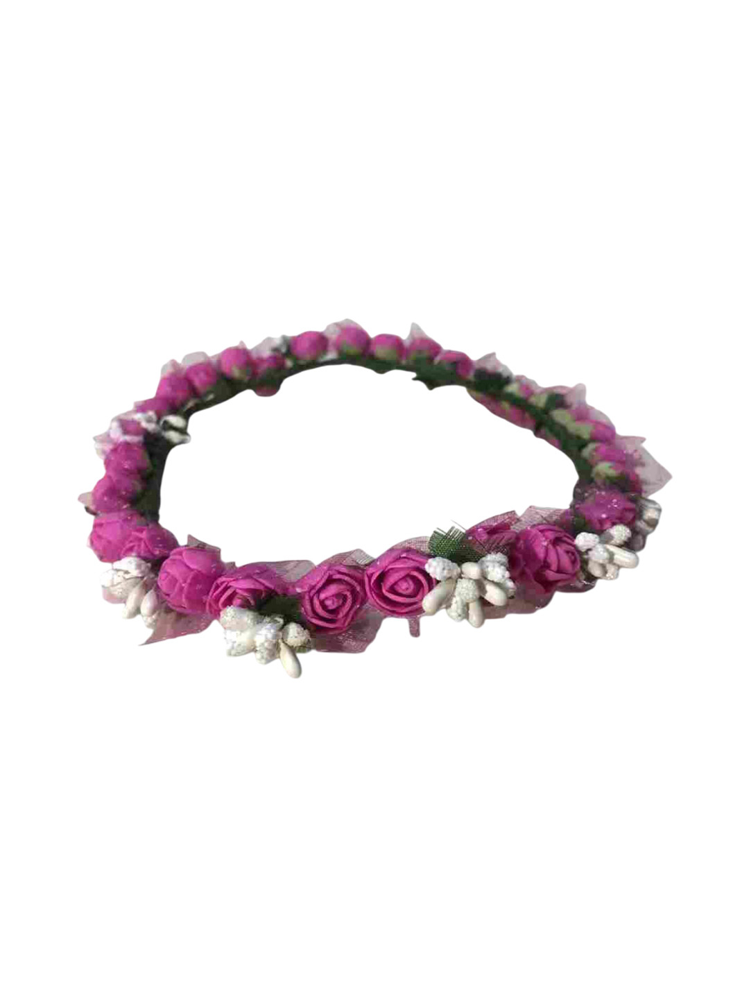 Loops n knots Women Magenta & White Floral Tiara Crown