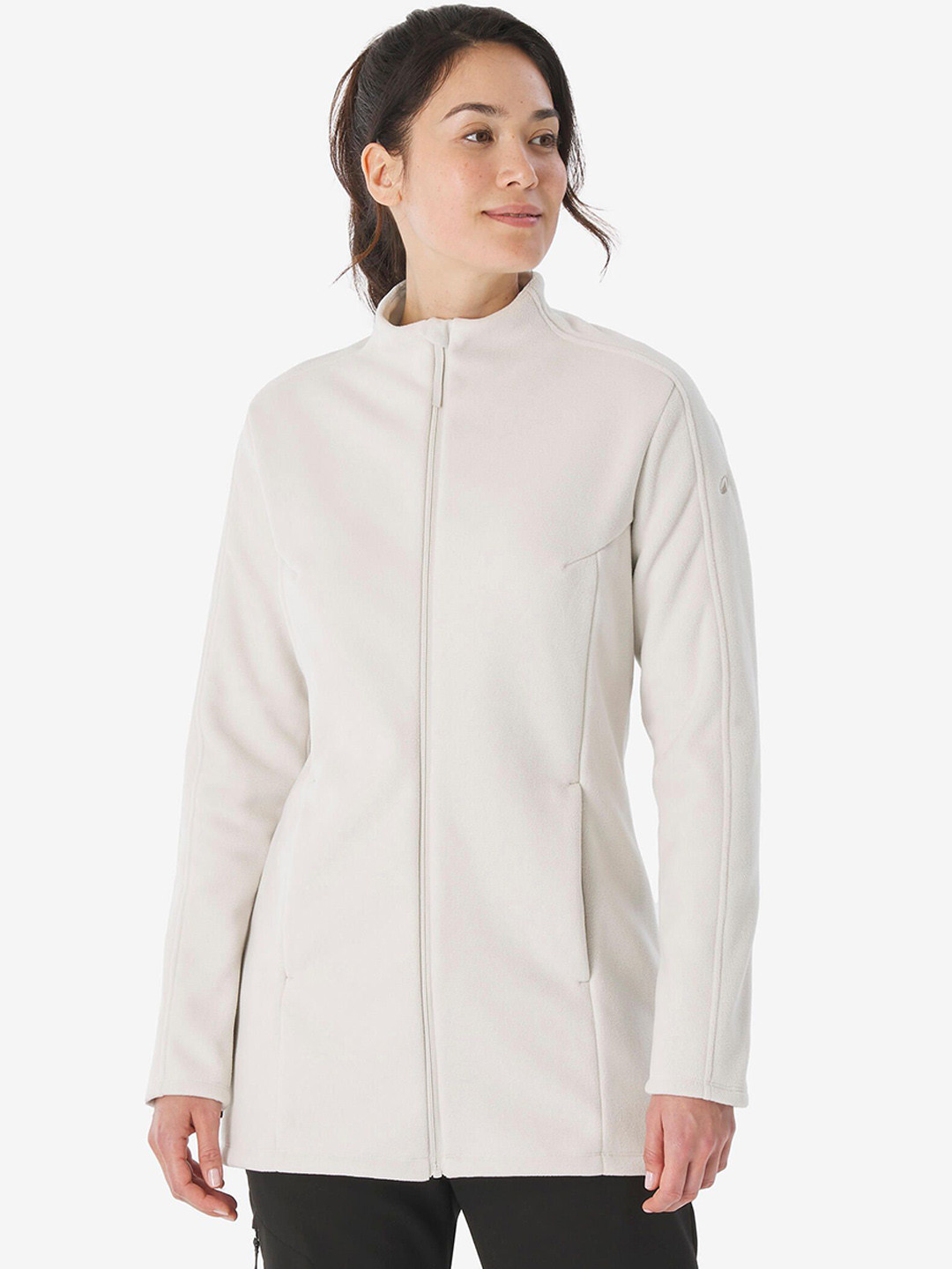 Decathlon QUECHUA Women White Long Mountain Hiking Fleece Jacket