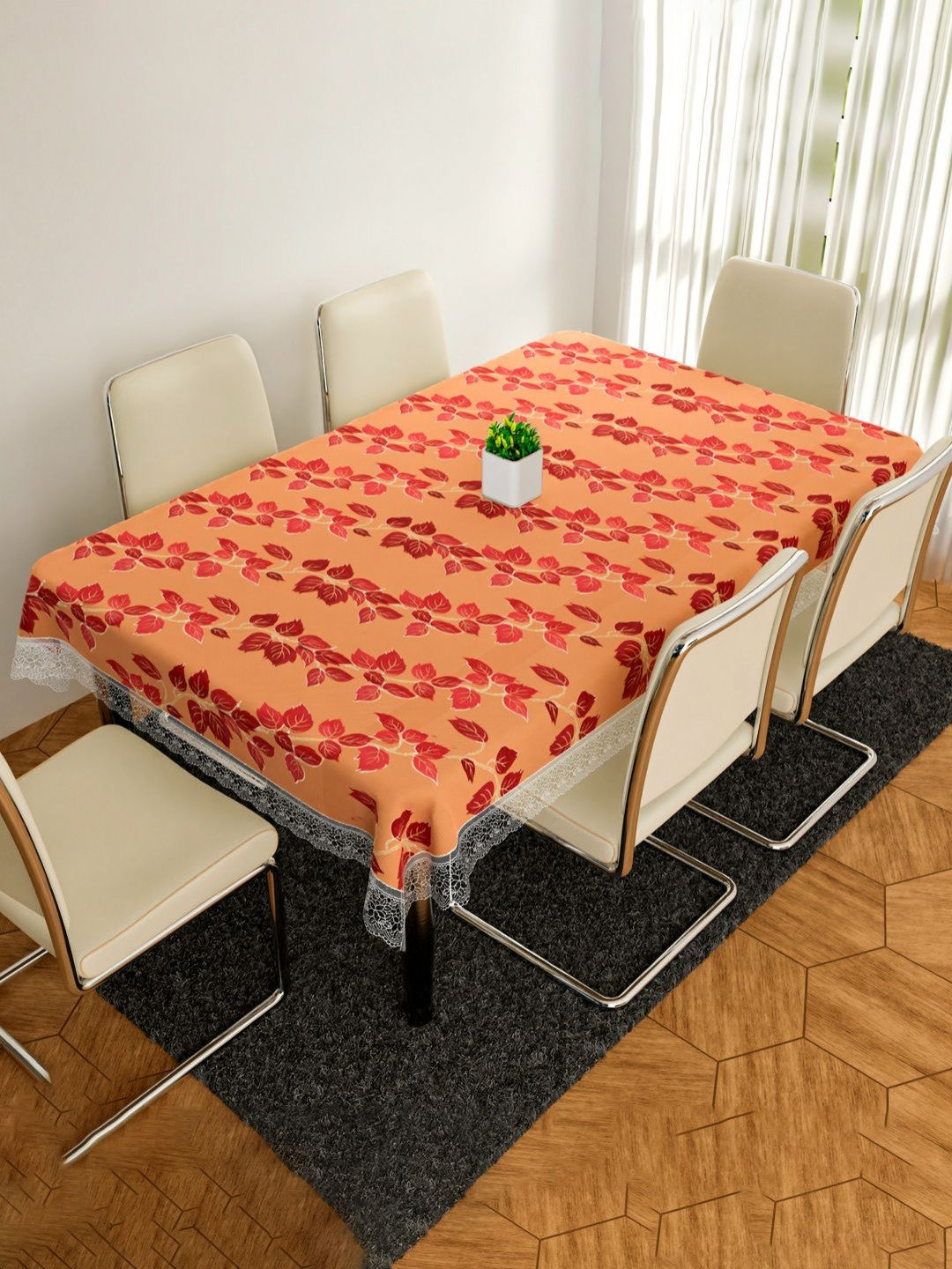 Aura Red Leaf 6-Seater Rectangle Anti-Skid Table Cover