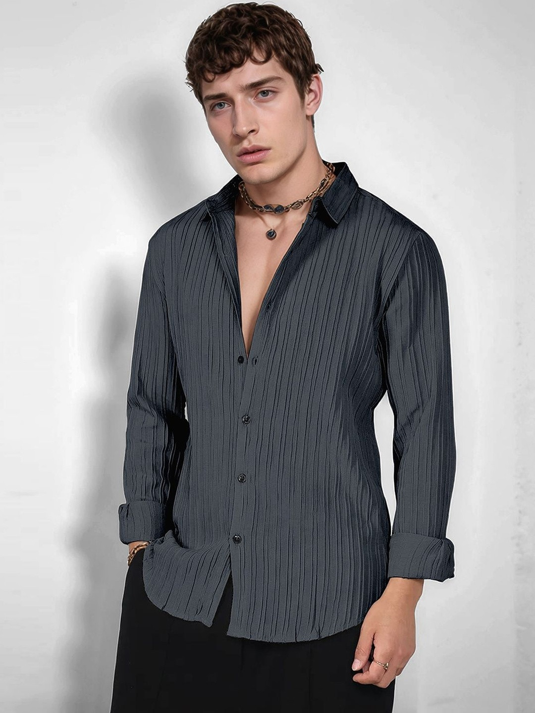 SZN Men Textured Polyester Casual Shirt