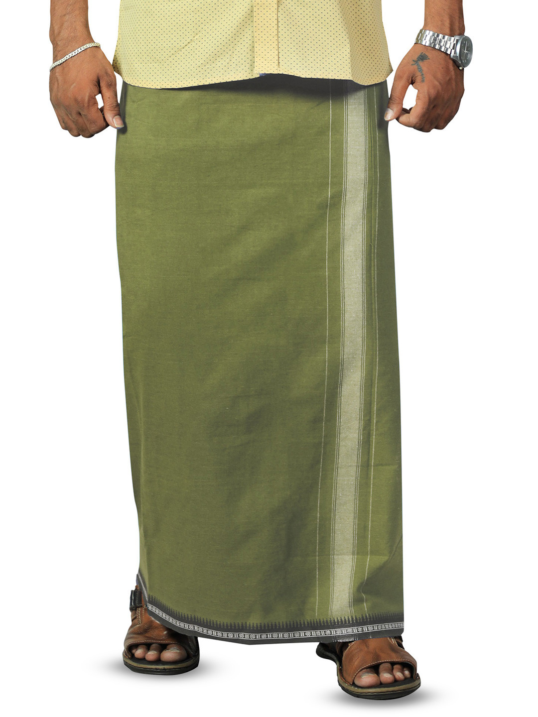 PRAKASAM COTTON Men Thalapathi Border Dhotie - 2 mtr