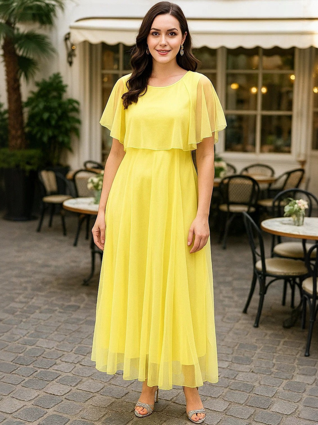 Moda Rapido Women Yellow  Polyester Maxi Dresses