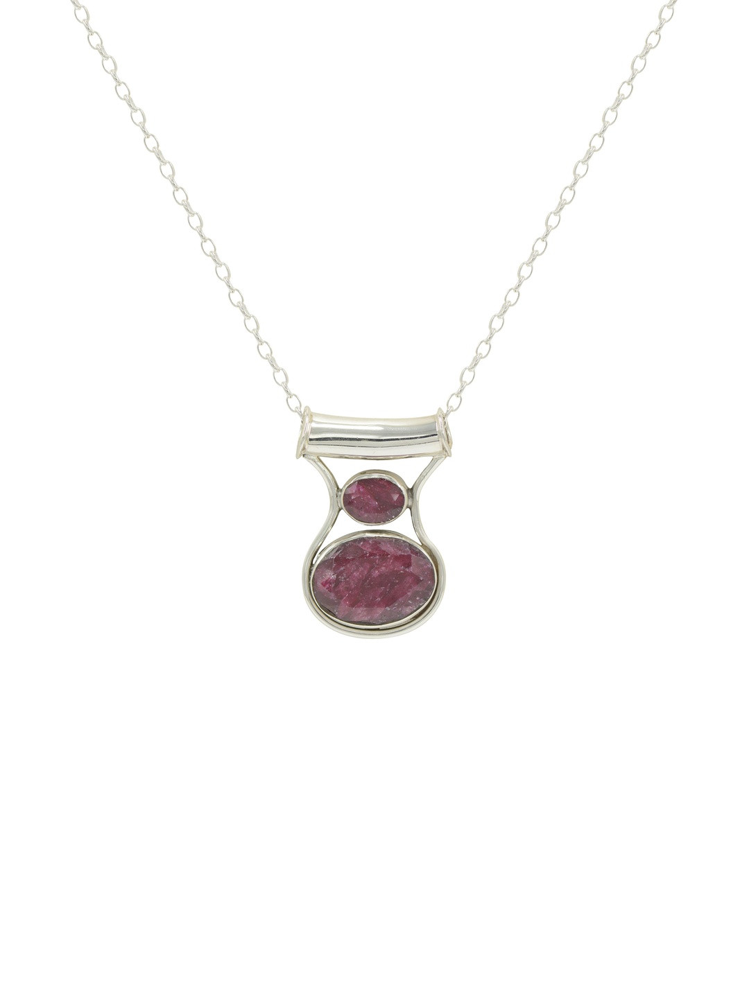 FUSIONARI Women Silver Oval Pendant With Chain