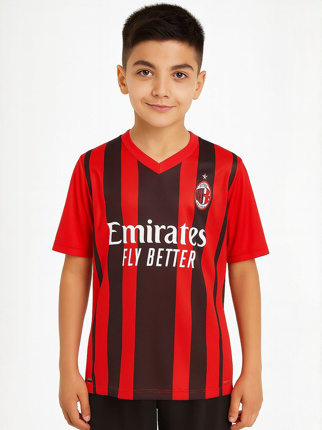 dostitch Boys A C Milan Polyester V-Neck T-shirt