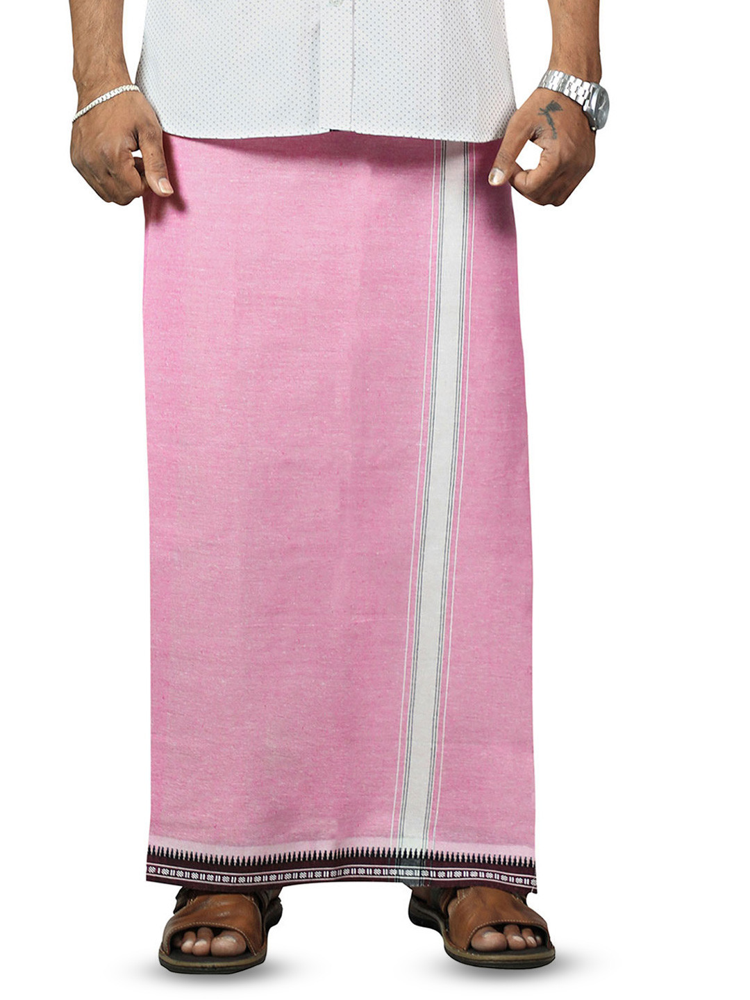 PRAKASAM COTTON Men Thalapathi Border Dhotie - 2 mtr
