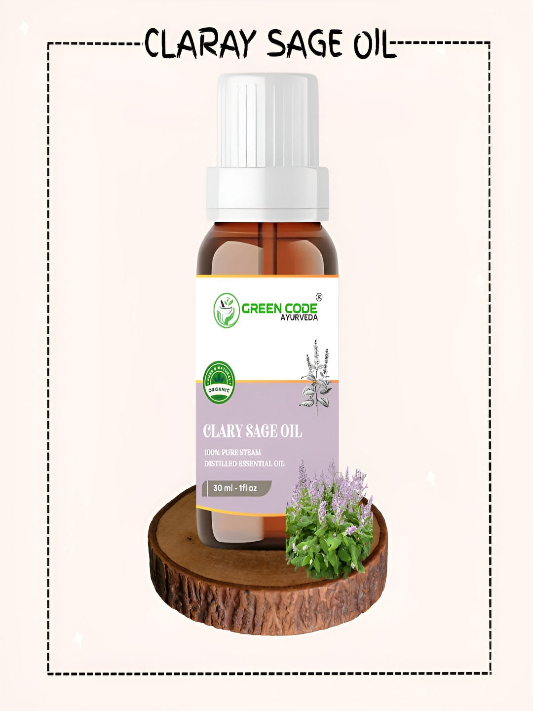 GREEN CODE AYURVEDA 100% Pure Steam Clary Sage Distilled Essential Oil - 30 ml