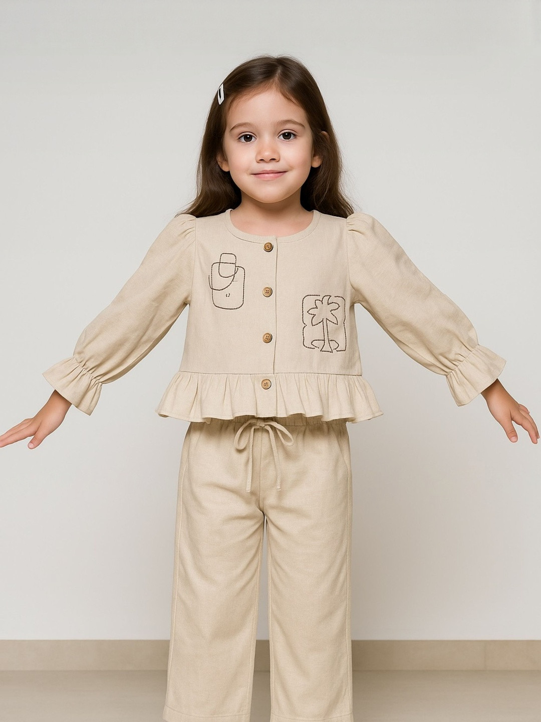 KICO Girls Beige Doodle Clothing Set