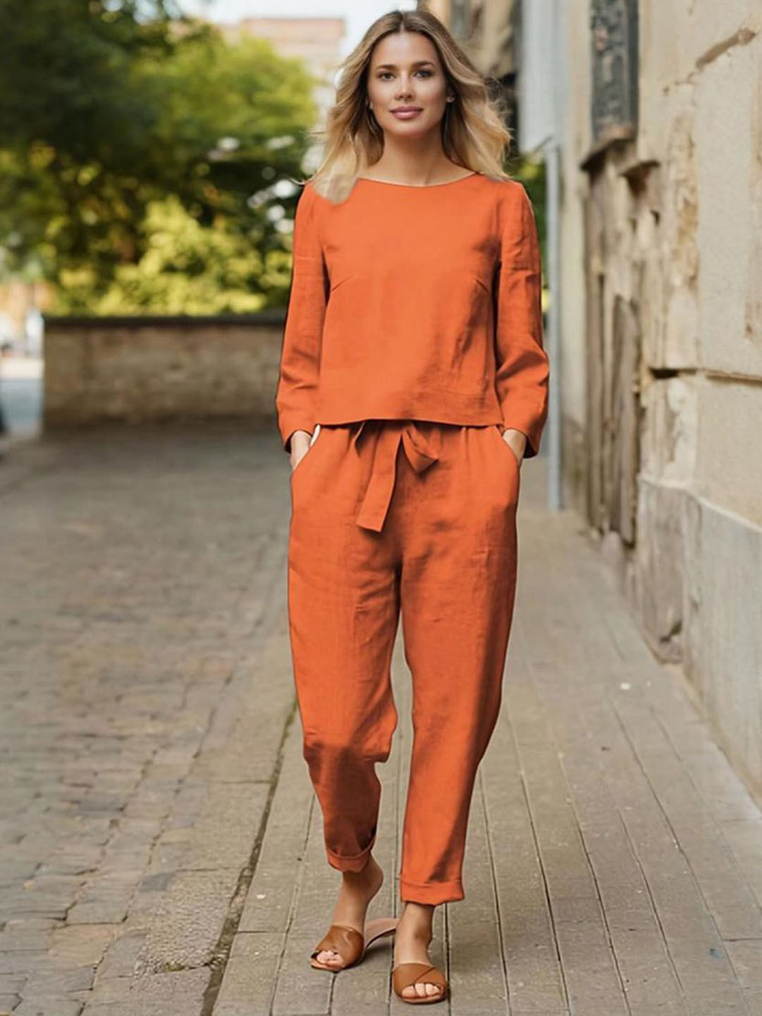 Blooming Tales Women Round Neck Top With Trousers Co-Ords