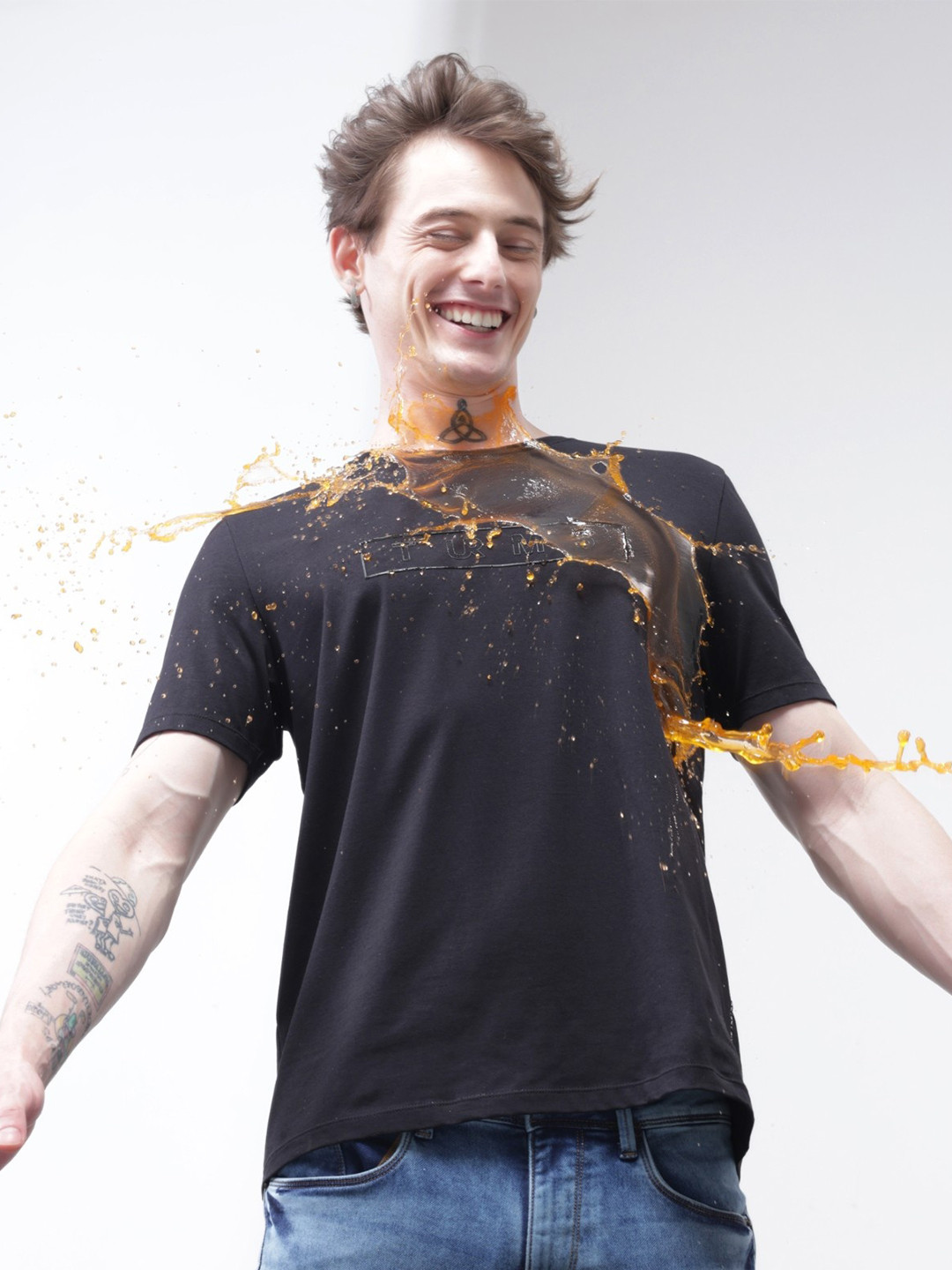 TURMS Men Solid Crew Neck Half Sleeves Stain And Water Repellent Cotton Tshirt