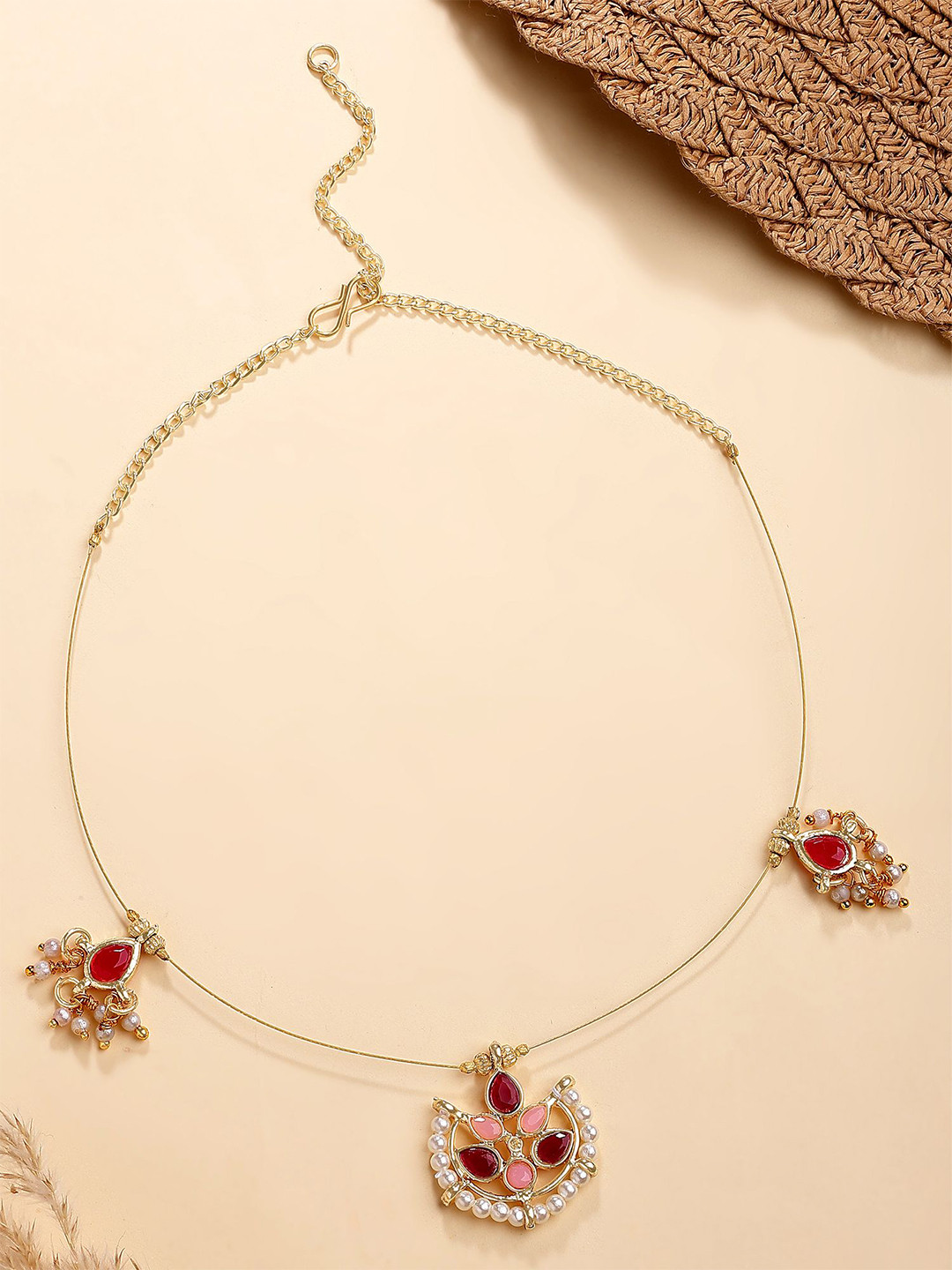 KARATCART Pink Gold-Plated Kundan-Studded Necklace