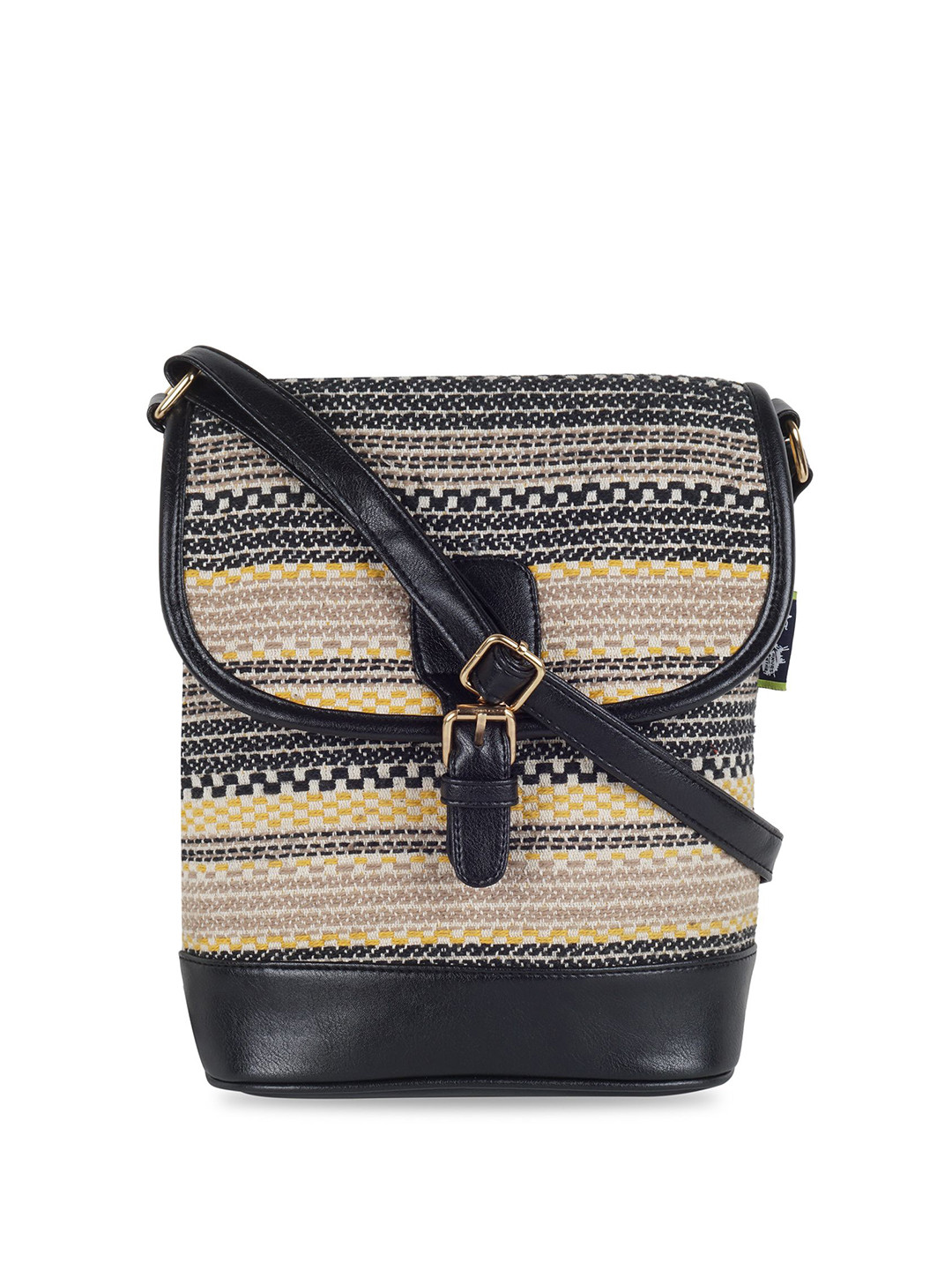Kanvas Katha Women Geometric Self Design Crossbody Buckle Detail Sling Bag
