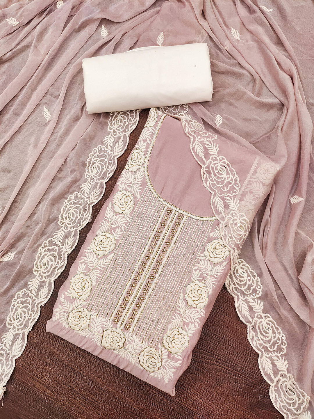 MANVAA Embroidered Thread Work Roman Cotton Unstitched Dress Material