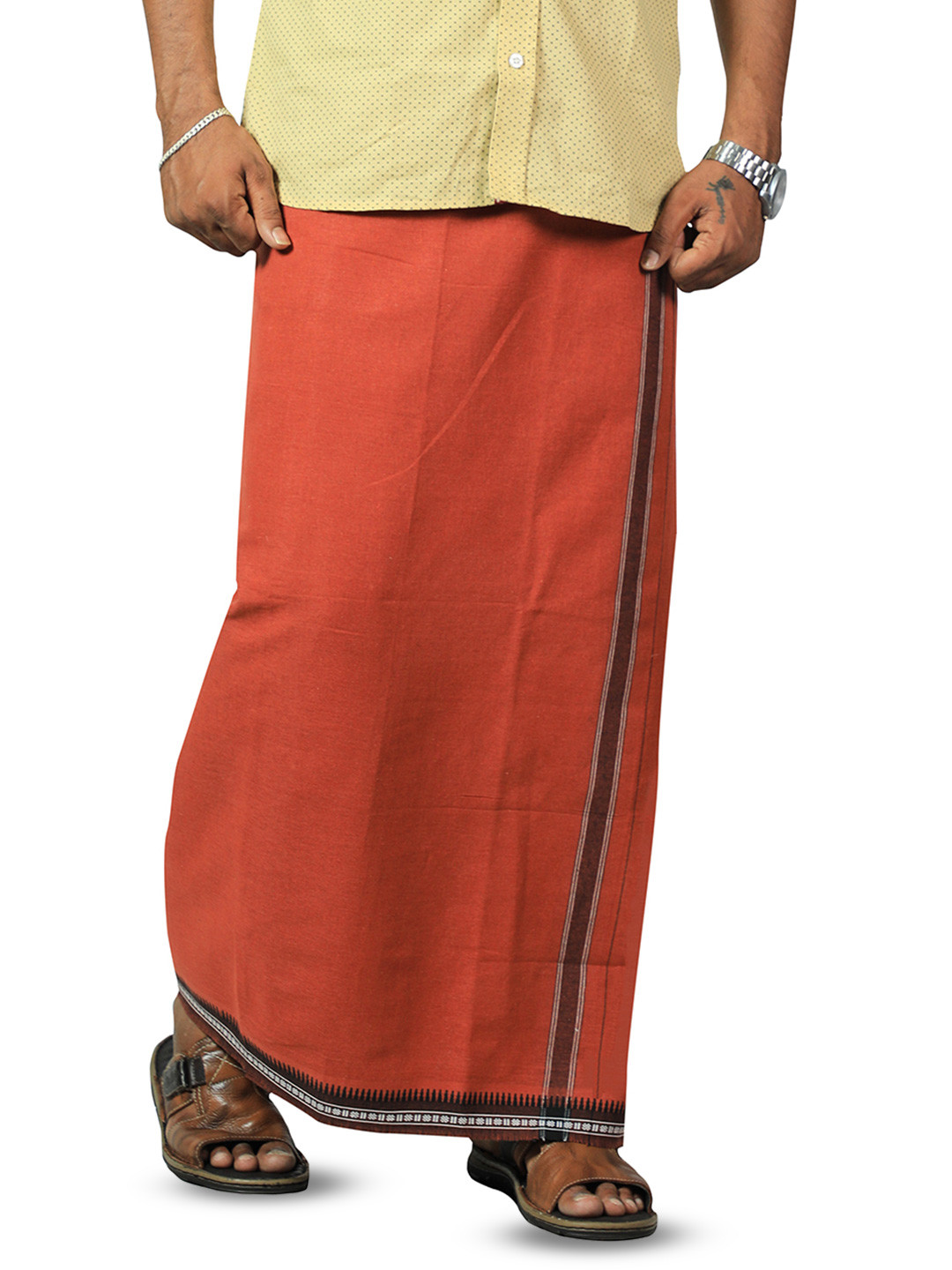 PRAKASAM COTTON Men Thalapathi Border Dhotie - 2 mtr