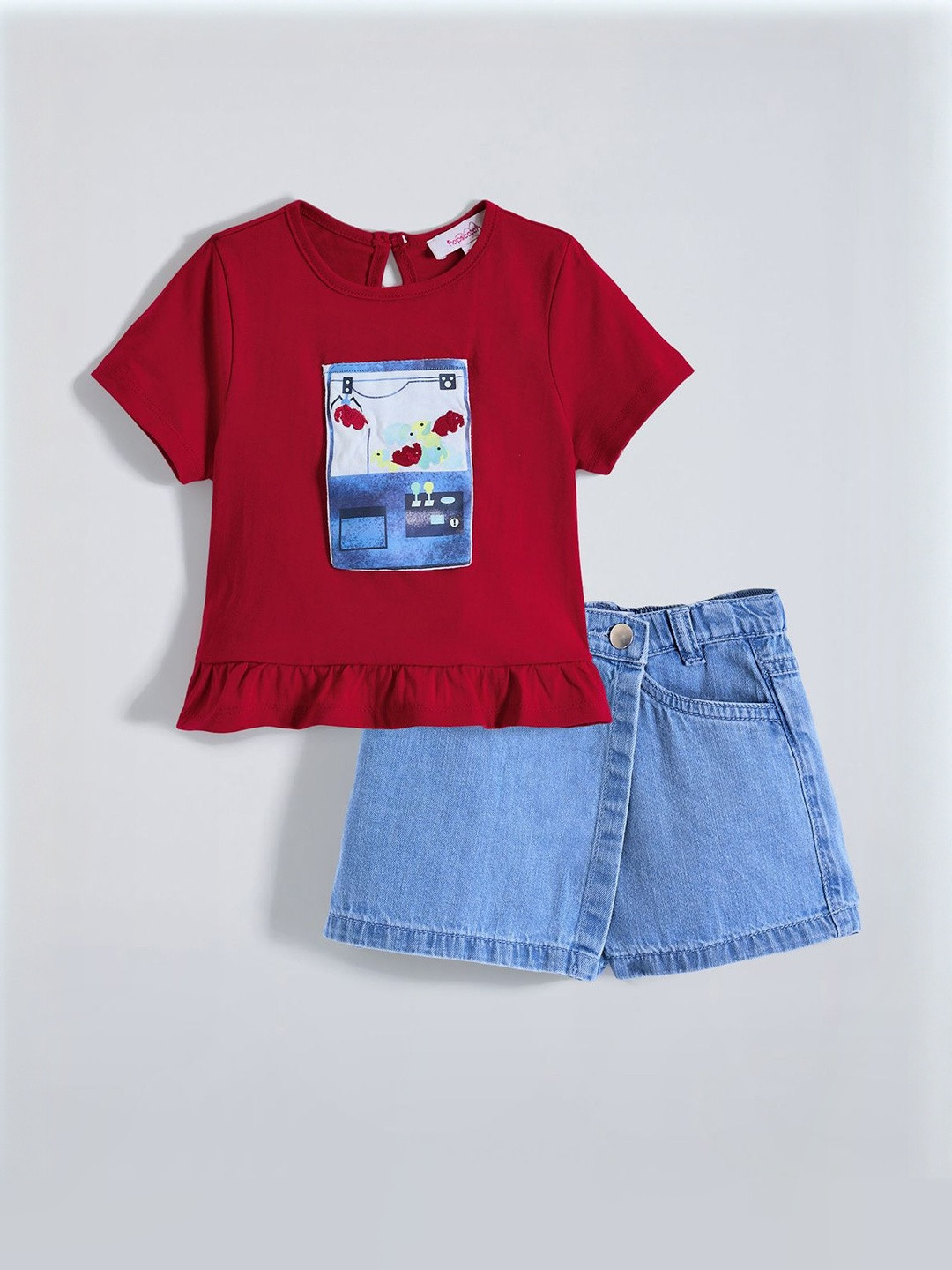 Hopscotch Girls Graphic Ruffle Cotton Top With Shorts Clothing Set