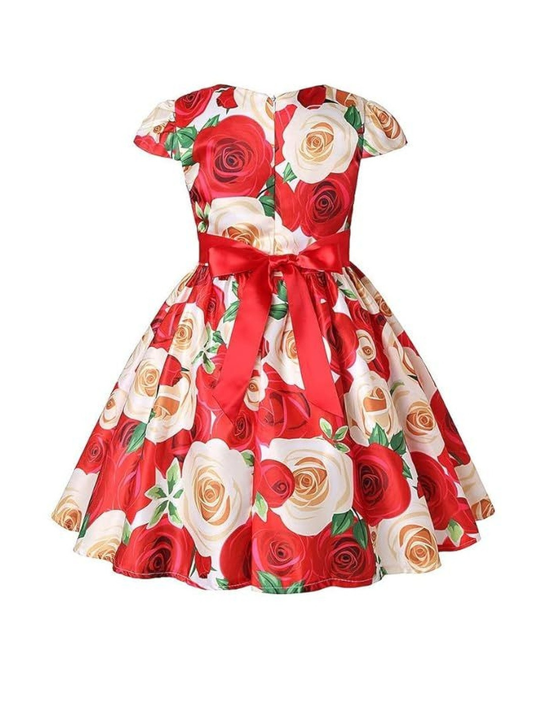 SKYTERIA Kids-Unisex Red Printed Silk A-Line Dresses