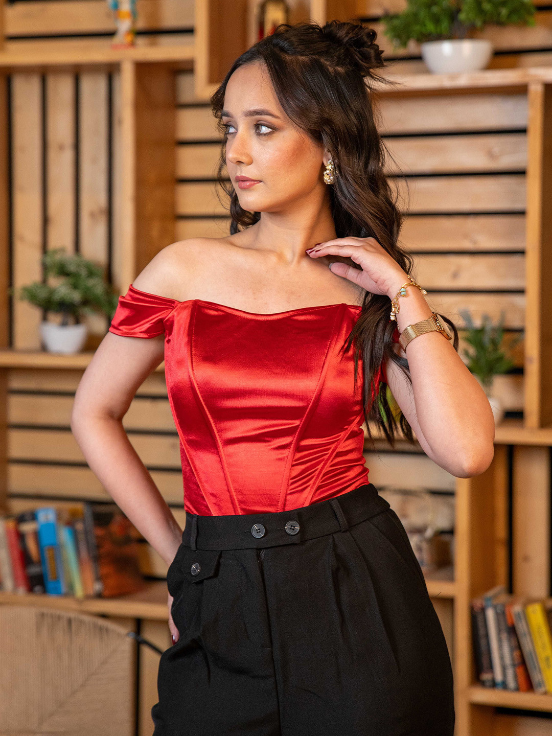 NIYARA India Off-Shoulder Corset Crop Top