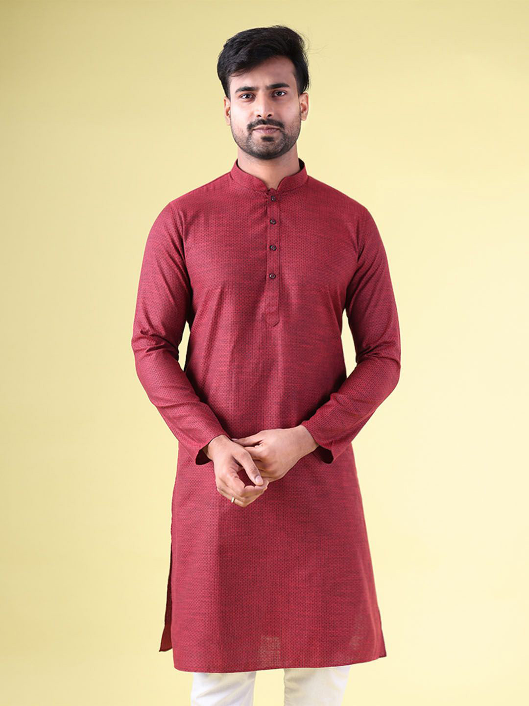 AURIK Men Self Stripe Mandarin Collar Straight Kurta