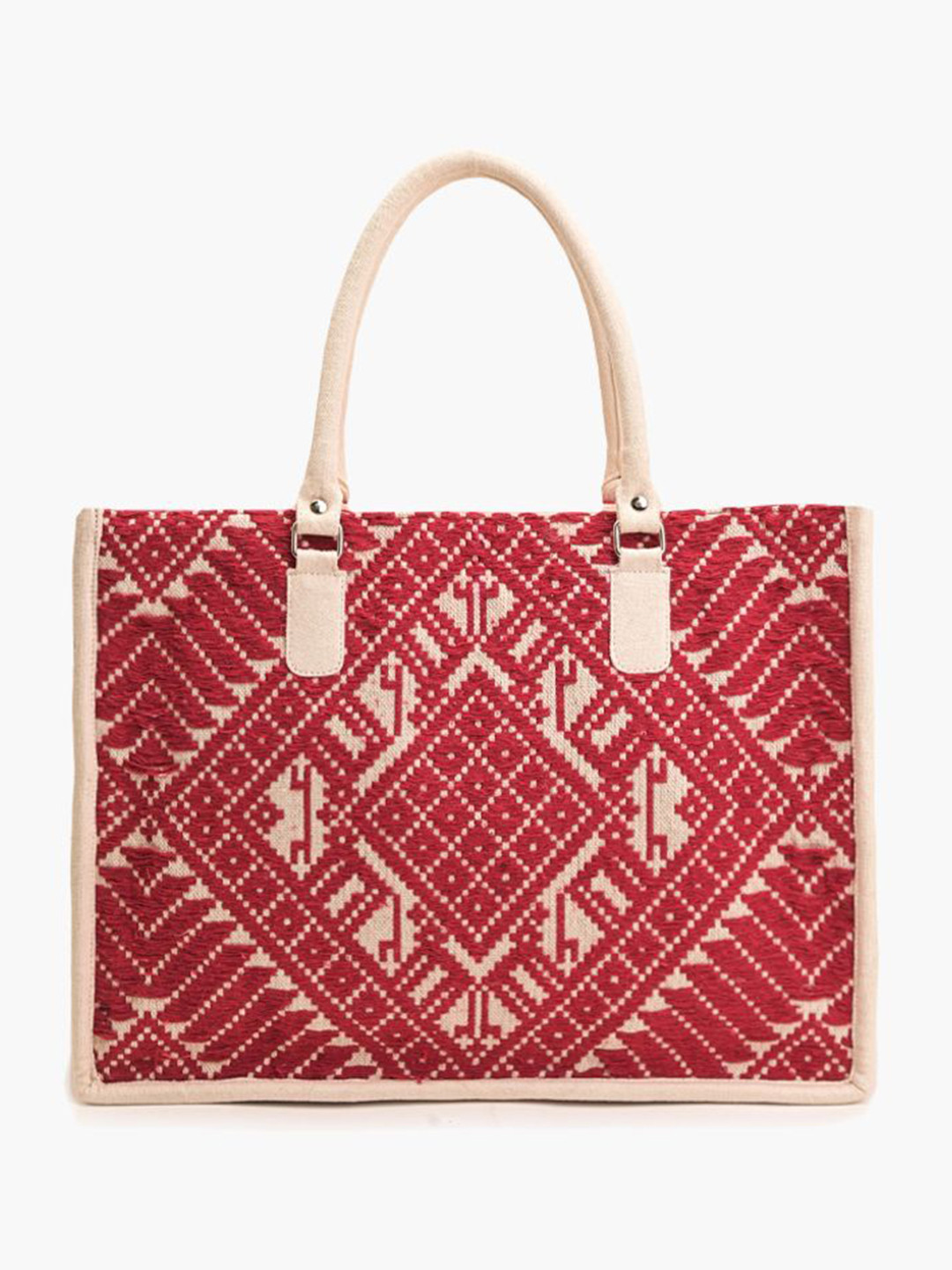 BohoGirl Women Geometric Self Design Shopper Embroidered Tote Bag