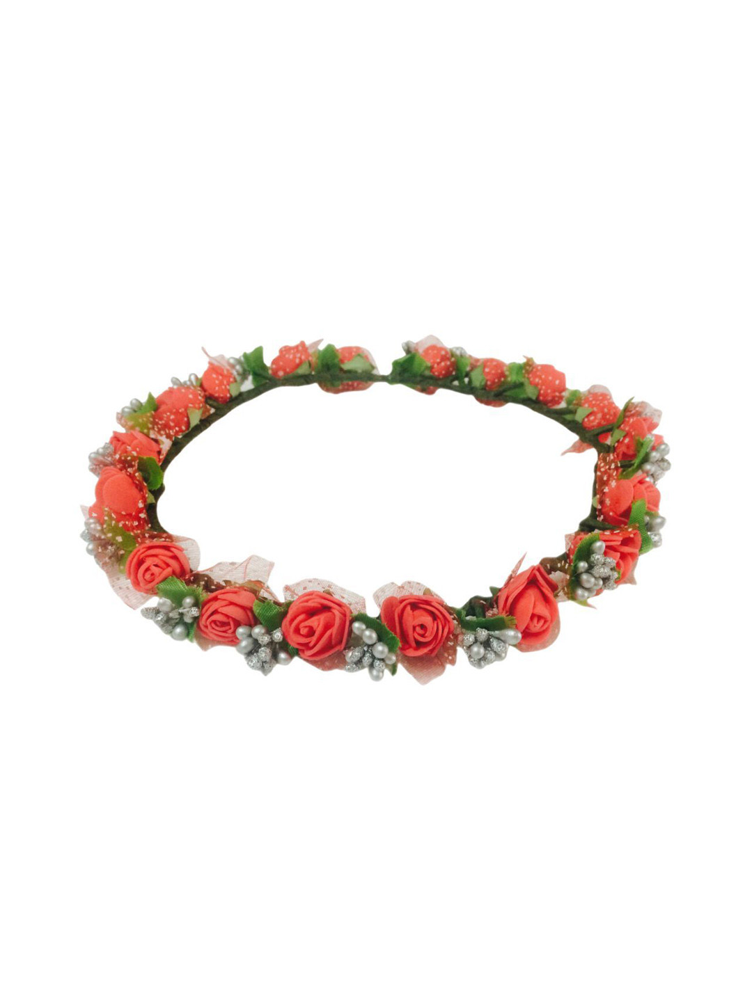 Loops n knots Women Red & Silver Floral Tiara Crown