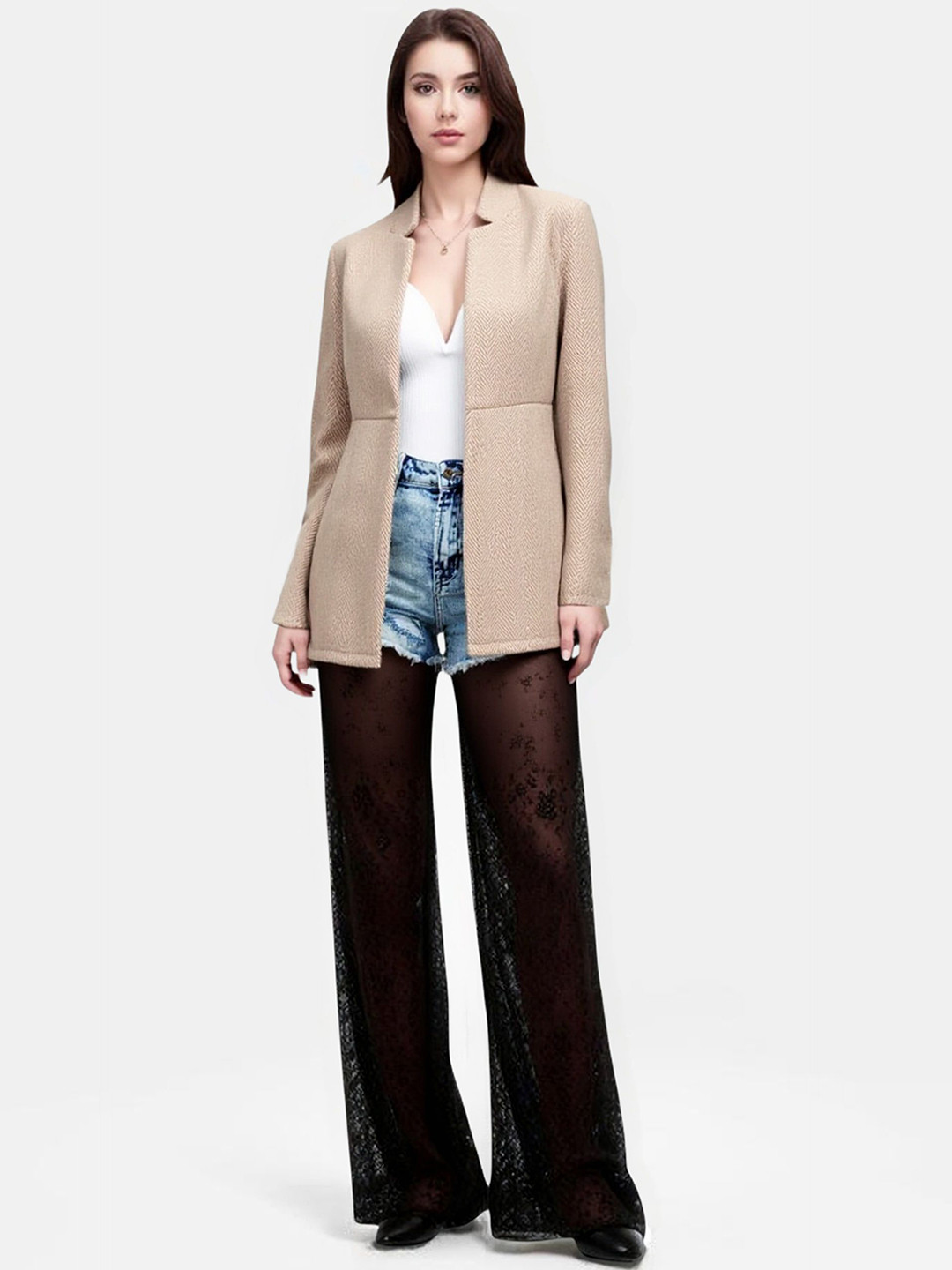 all about you Self Design Notched Lapel Front Open Causal Blazers