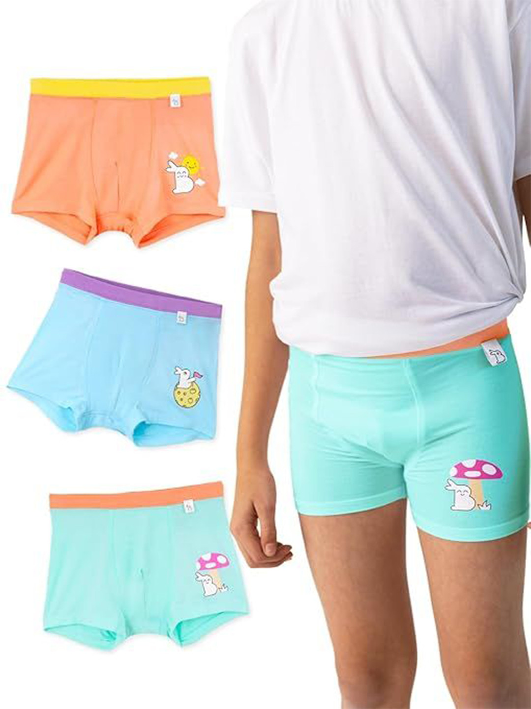 SuperBottoms Boys Pack Of 3 Printed Anti Bacterial Long Trunks UND-B-TR-NS-NM-SM-8-10Y-3P