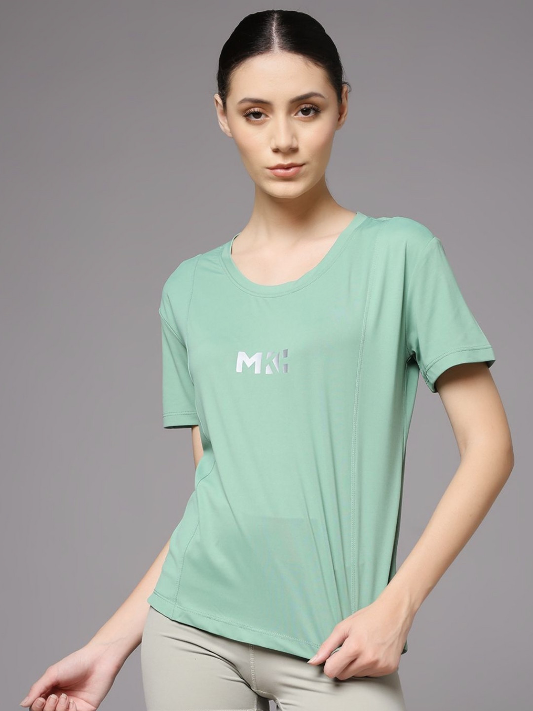 MKH Women Dri-FIT Brand Logo Printed Round Neck T-shirt
