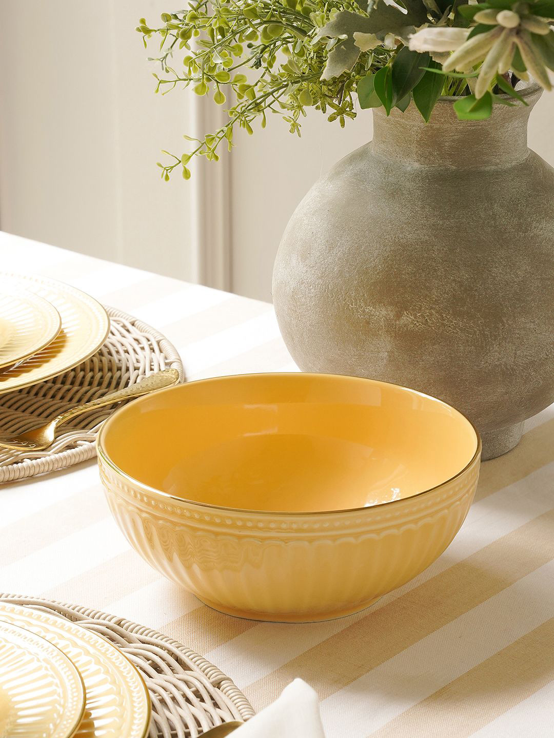 Pure Home and Living Yellow Ceramic Serving Bowl