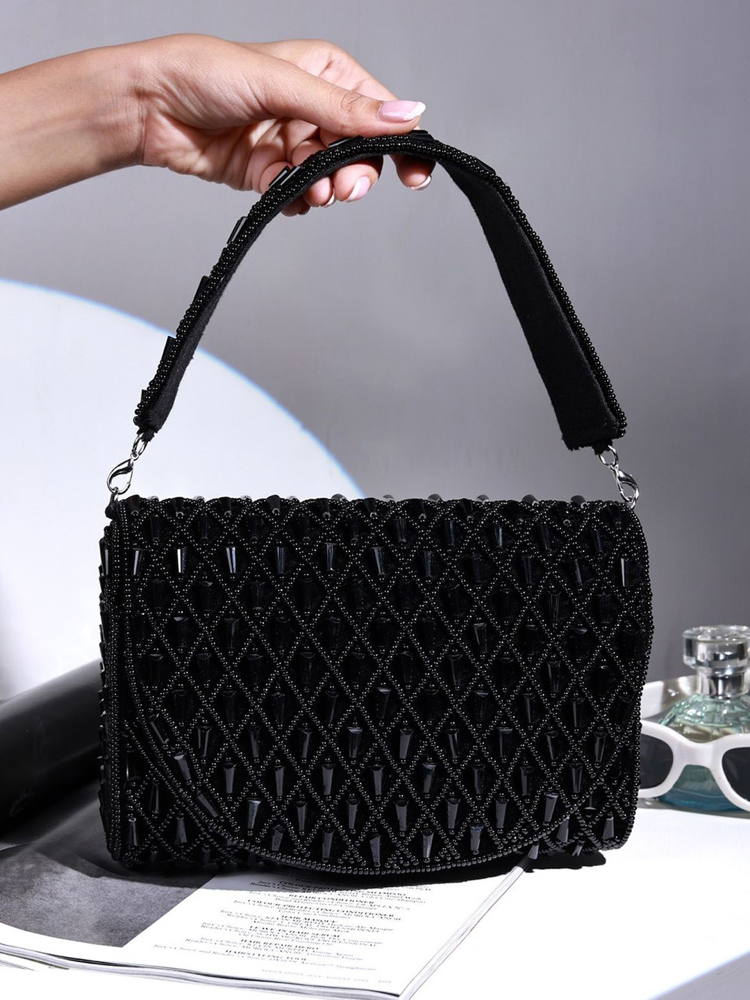 THE TAN CLAN Claire Embroidered Suede Foldover Clutch