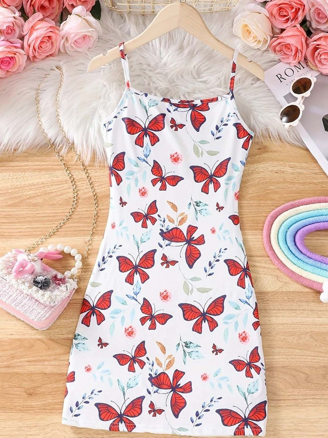 YK Kids-Girls White Printed Polyester Bodycon Dresses