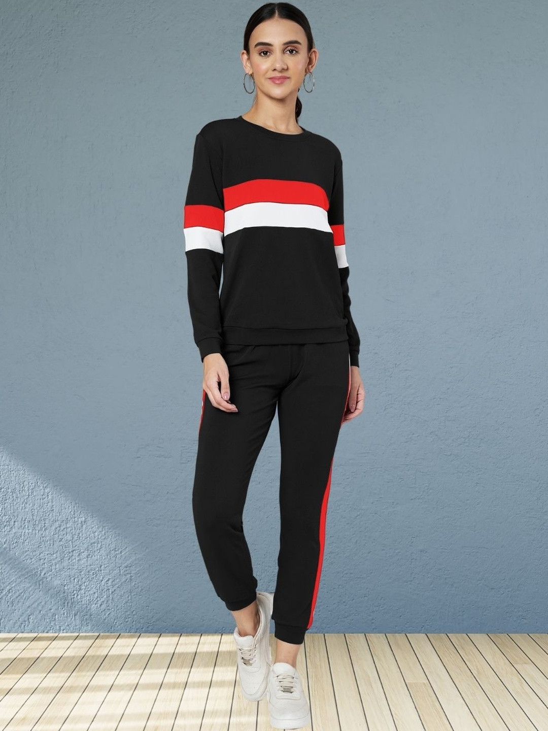 Moda Rapido Black Cotton Lycra Blend Styled With Front Taped Tracksuit