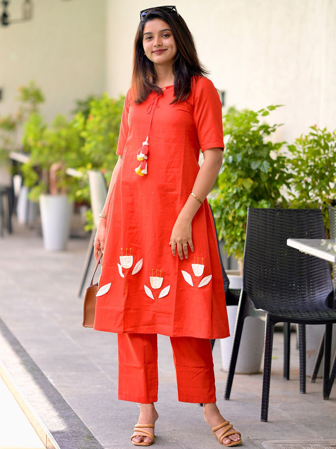 Vastara the Label Floral Applique Work Tunic With Trousers