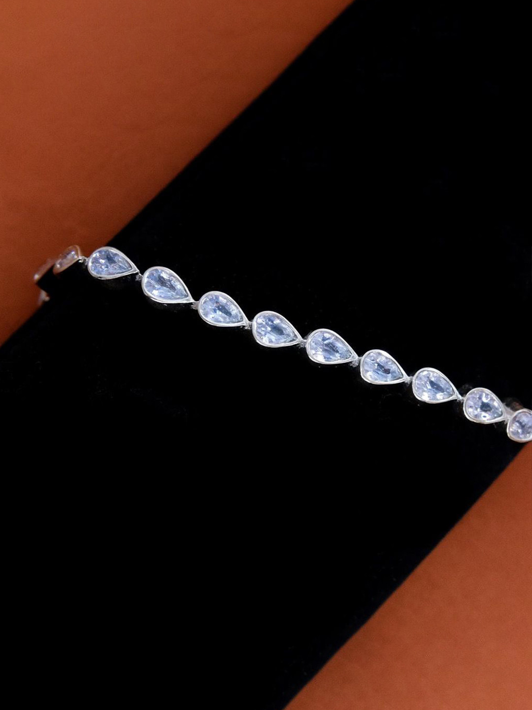 Anushka Jain Jewellery Women 925 Sterling Silver-Plated CZ-Stone Pear Tennis Link Bracelet