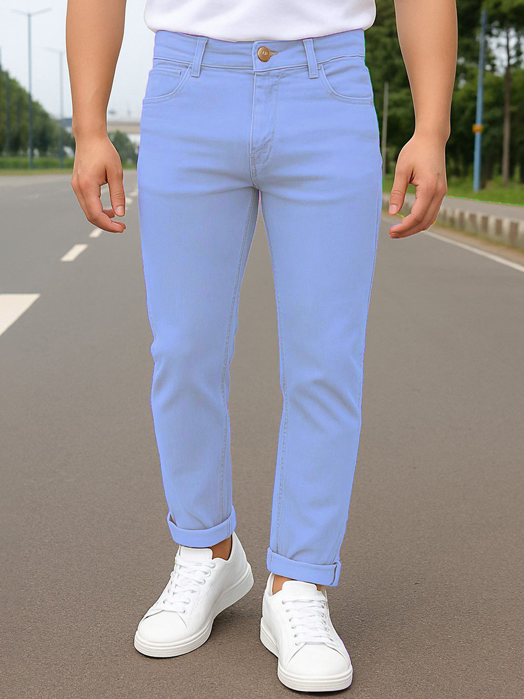 RAGZO Men Slim Fit Mid-Rise Light Lavender Jeans
