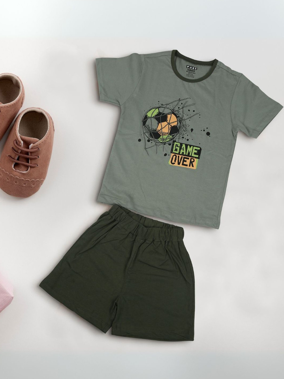 PUREKIDDO Kids Printed Short Sleeves Pure Cotton T-shirt With Shorts