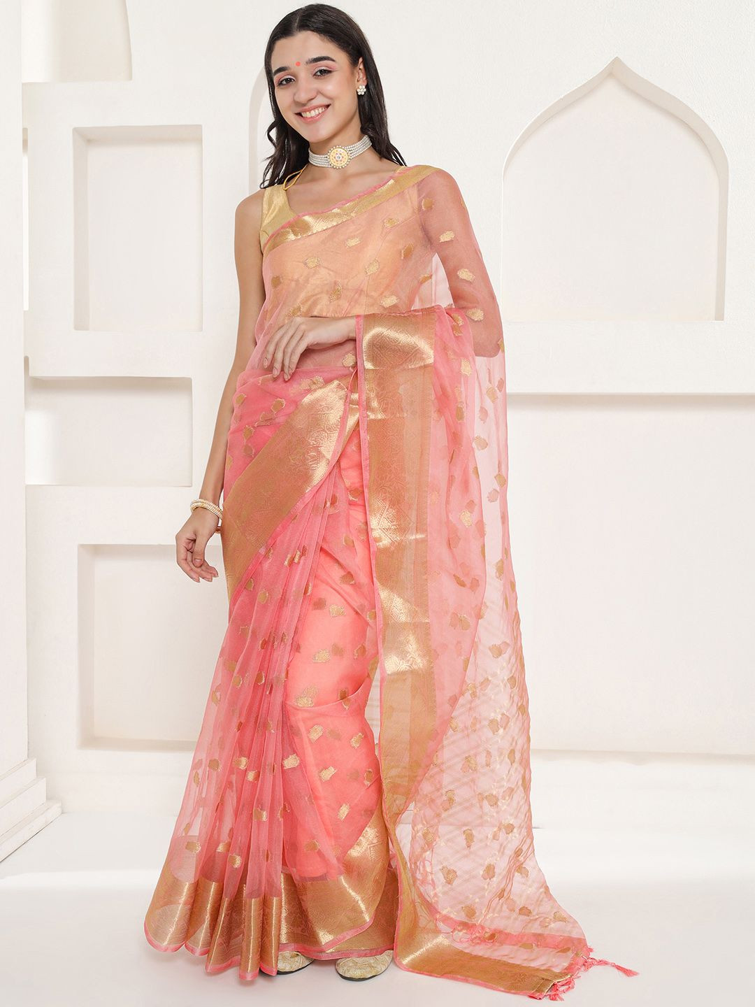 LABEL KASHI Woven Design Zari Organza Heavy Work Banarasi Saree