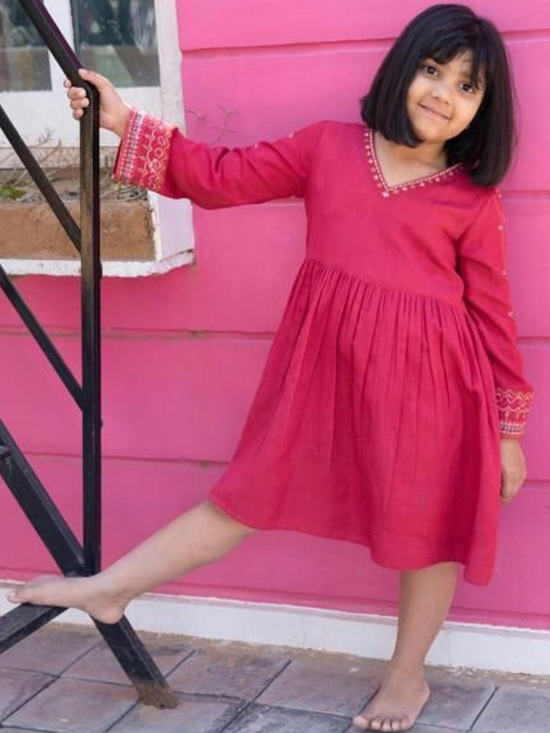 Sangria Kids-Girls Pink Cotton A-Line Dresses