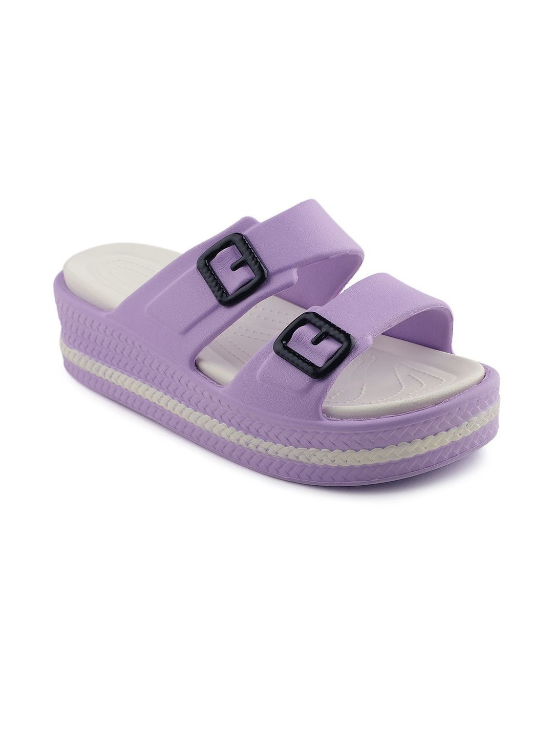 SZN Women Purple Solid Platform Heels Slider