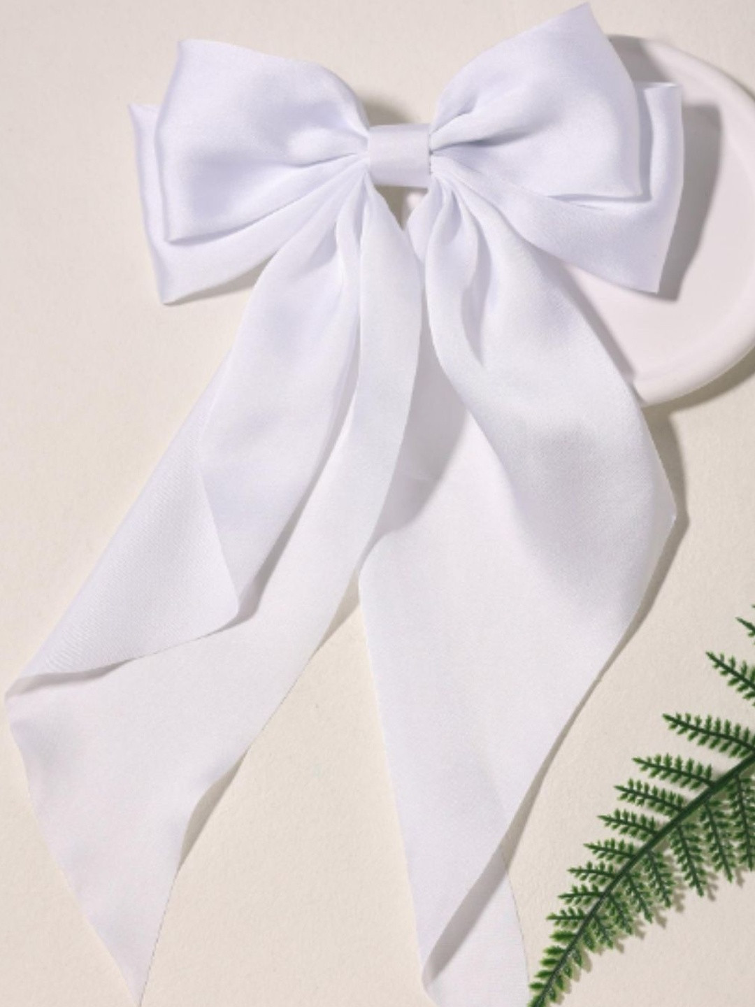 Rovlina Women White Satin Hair Bow Clip